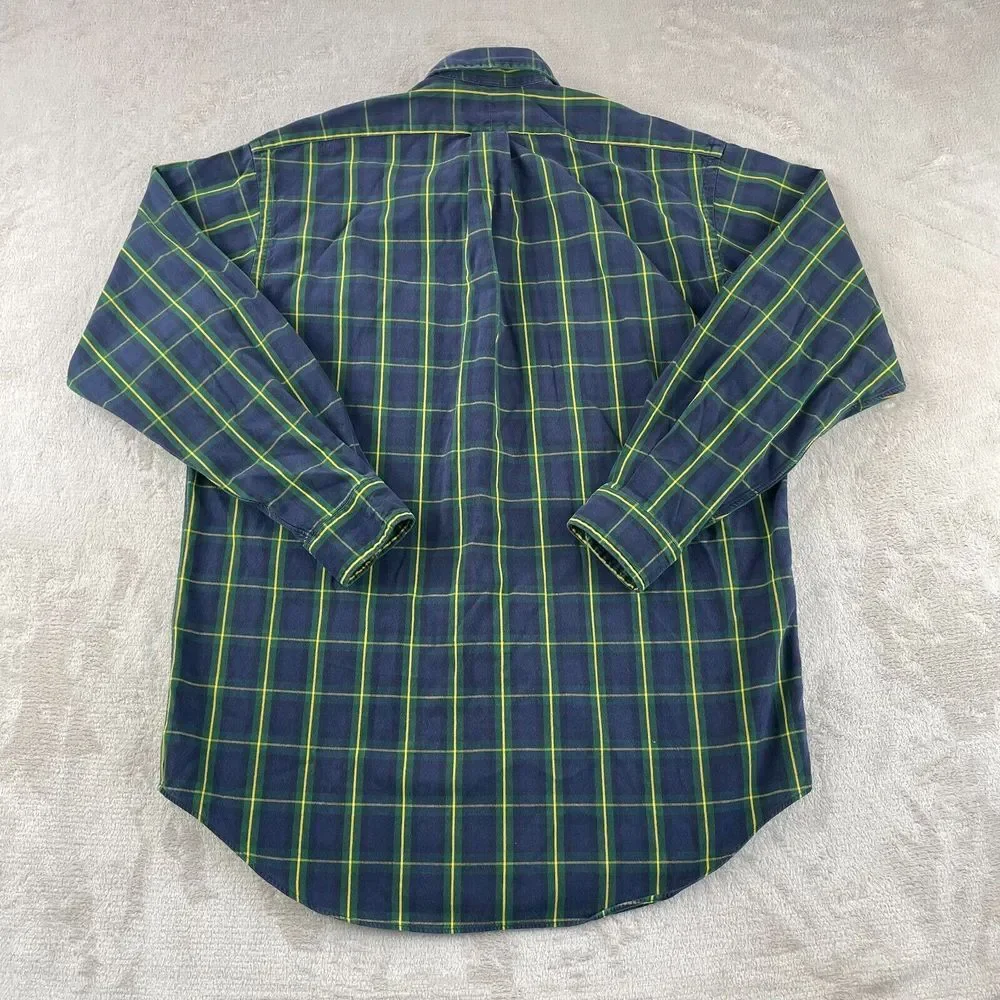 Vintage Polo Ralph Lauren Shirt Men Medium‎ Navy Tartan Plaid Blaire Preppy Pony
